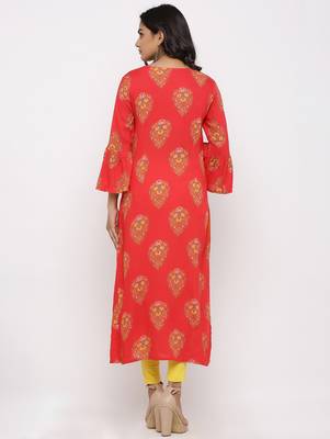 Women's Peach Rayon Buta Print Straight Kurta 5