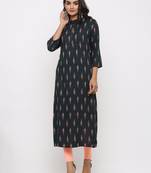 Women's Dark Green Rayon Ikat Print Straight Kurta