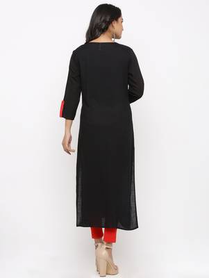 Women's Black Rayon Embroidery Straight Kurta 5