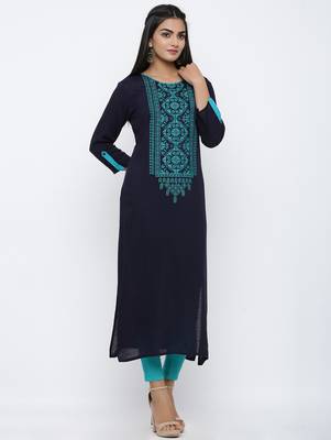 Women's Blue Rayon Embroidery Straight Kurta 3