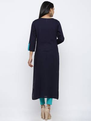 Women's Blue Rayon Embroidery Straight Kurta 5