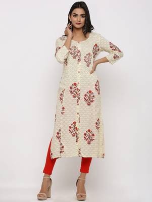 Women's Off White Rayon Buta Print Straight Kurta 1