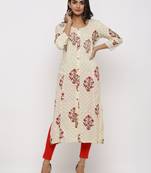 Women's Off White Rayon Buta Print Straight Kurta