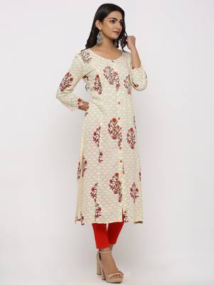 Women's Off White Rayon Buta Print Straight Kurta 2