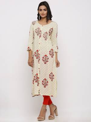 Women's Off White Rayon Buta Print Straight Kurta 3