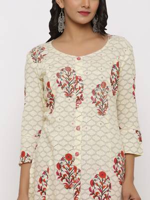 Women's Off White Rayon Buta Print Straight Kurta 4