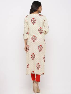 Women's Off White Rayon Buta Print Straight Kurta 5