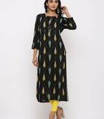 Women's Black Rayon Self Design Straight Kurta