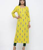 Women's Yellow Rayon Self Design Straight Kurta