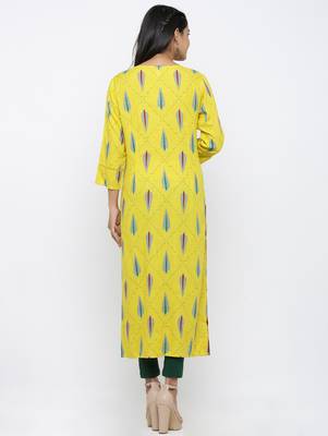 Women's Yellow Rayon Self Design Straight Kurta 5