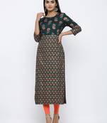 Women's Dark Green Rayon Gold Print Straight Kurta