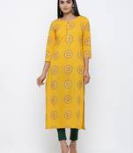 Women's Mustard Cotton Cambric Self Design Straight Kurta