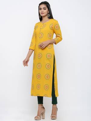Women's Mustard Cotton Cambric Self Design Straight Kurta 2