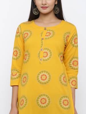 Women's Mustard Cotton Cambric Self Design Straight Kurta 4