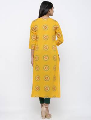 Women's Mustard Cotton Cambric Self Design Straight Kurta 5