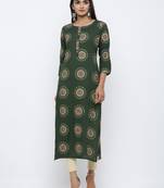 Women's Dark Green Rayon Self Design Straight Kurta