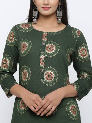 Women's Dark Green Rayon Self Design Straight Kurta 4