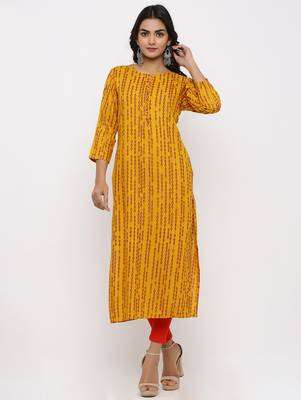 Women's Mustard Rayon Self Design Straight Kurta 1