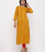 Women's Mustard Rayon Self Design Straight Kurta