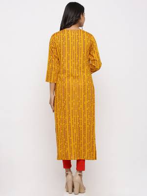 Women's Mustard Rayon Self Design Straight Kurta 5