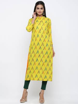 Women's Yellow Rayon Zig zag print Straight Kurta 1