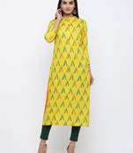 Women's Yellow Rayon Zig zag print Straight Kurta