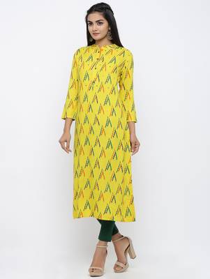 Women's Yellow Rayon Zig zag print Straight Kurta 2