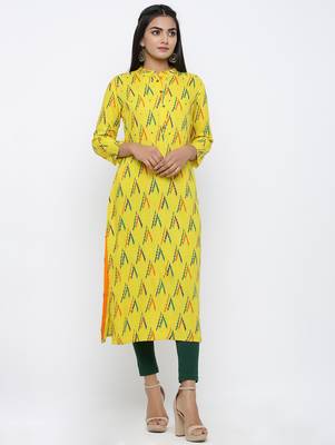 Women's Yellow Rayon Zig zag print Straight Kurta 3