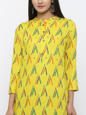 Women's Yellow Rayon Zig zag print Straight Kurta 4