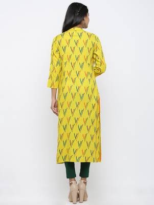 Women's Yellow Rayon Zig zag print Straight Kurta 5