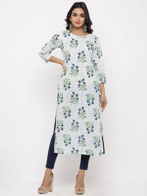 Women's White Cotton Cambric Buta Print Straight Kurta 1