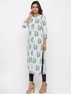 Women's White Cotton Cambric Buta Print Straight Kurta 2