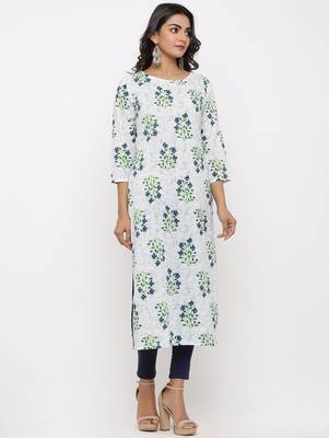 Women's White Cotton Cambric Buta Print Straight Kurta 3