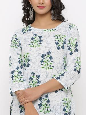 Women's White Cotton Cambric Buta Print Straight Kurta 4
