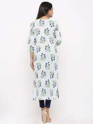 Women's White Cotton Cambric Buta Print Straight Kurta 5