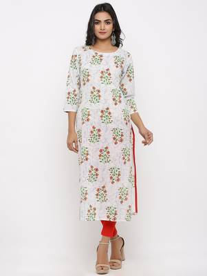 Women's White & Red Cotton Cambric Buta Print Straight Kurta 1