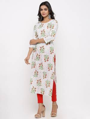 Women's White & Red Cotton Cambric Buta Print Straight Kurta 2