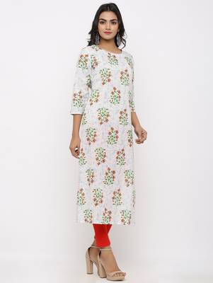 Women's White & Red Cotton Cambric Buta Print Straight Kurta 3