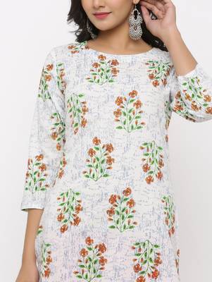 Women's White & Red Cotton Cambric Buta Print Straight Kurta 4