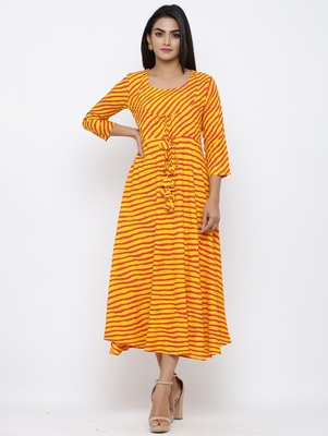 Women's Yellow Rayon Leheriya Print 
