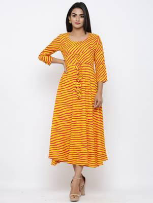 Women's Yellow Rayon Leheriya Print Anarkali Kurta 1