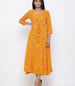 Women's Yellow Rayon Leheriya Print Anarkali Kurta