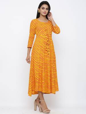 Women's Yellow Rayon Leheriya Print Anarkali Kurta 3