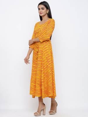 Women's Yellow Rayon Leheriya Print Anarkali Kurta 4