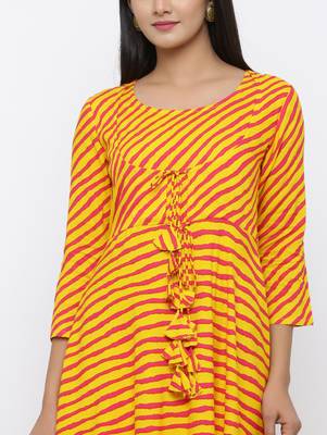 Women's Yellow Rayon Leheriya Print Anarkali Kurta 5