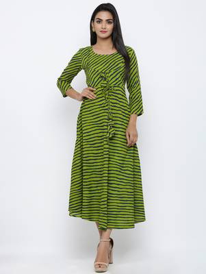 Women's Green Rayon Leheriya Print Anarkali Kurta 1
