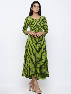 Women's Green Rayon Leheriya Print Anarkali Kurta 2