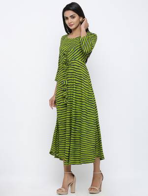 Women's Green Rayon Leheriya Print Anarkali Kurta 3