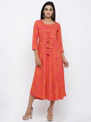 Women's Pink Rayon Leheriya Print Anarkali Kurta 1