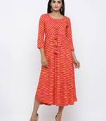 Women's Pink Rayon Leheriya Print Anarkali Kurta